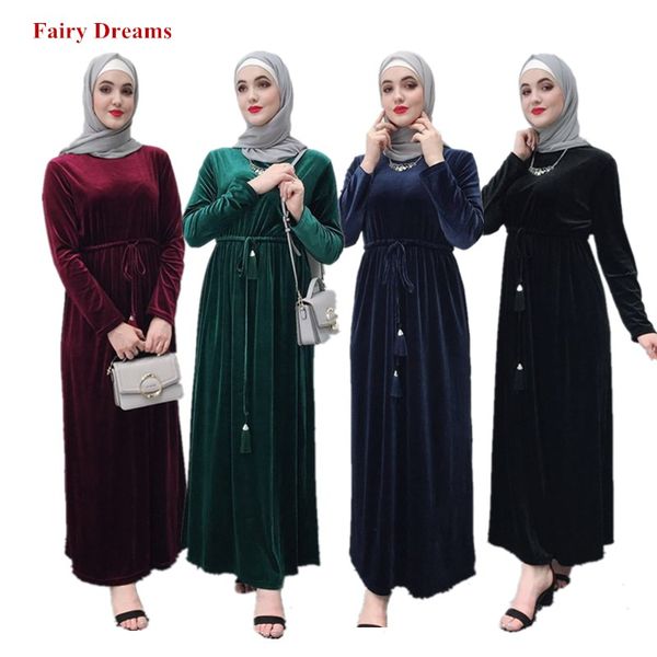 

women muslim hijab dress velvet abaya moroccan dubai turkey kaftan turkish islamic clothing bangladesh caftan bandage robe, Red