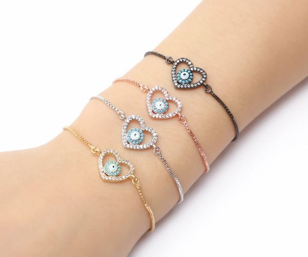

gold silver chain micro pave cz zircon cubic zirconia bracelet rope adjusted macrame heart eye bangle fhe4 fashion jewelry, Black