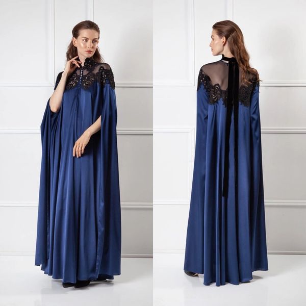 Navy Womens Robe Nightgown With Lace Bathrobe Sleepwear Bridal