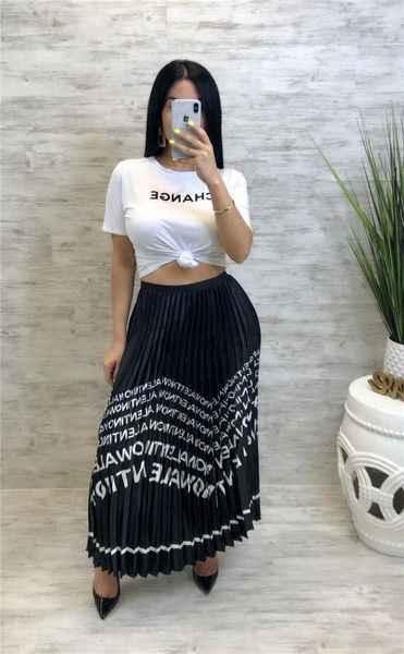 

одежда платья свободные повседневная мода одежда женские летние дизайнерские письмо печати шифоновые юбки середины икры сплошной цвет женски, Black