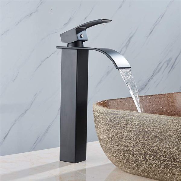 

black tall high-grade brass modern bathroom basin faucet bathroom spout faucet & cold water mixer tap single handle elegant