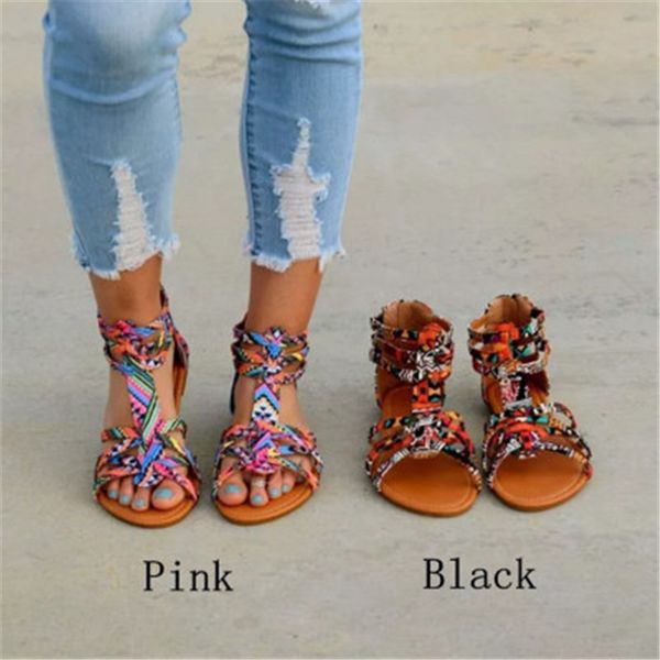 

bohemian women flat shoes summer roman sandal sandalias mujer female beach flat plus size 36-43, Black