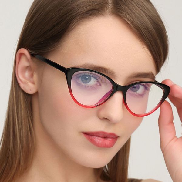 

so&ei new retro cat eye flat mirror personality fashion glasses frame can be equipped with myopia frame mirror trend, Black