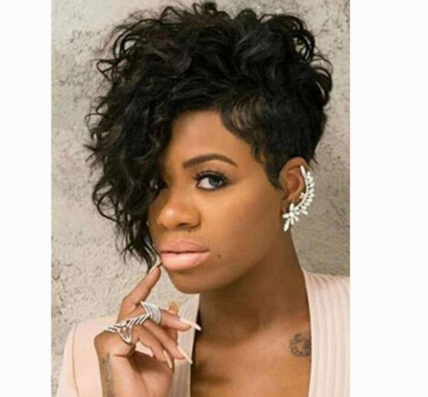 

clip in hair short curly human hair synthetic wig, Black