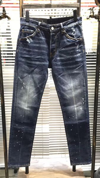 

горячие позиции мужские джинсы модельеры дизайн высокого качества тонкий джинсы мотоцикла байкер hip hop краска размер отверстия стиль джинс, Blue