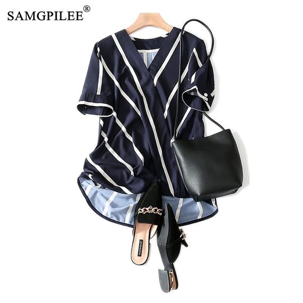 

women t-shirts 2020 casual for woman t-shirty damskie chiffon short sleeve striped v-neck oversized t-shirt brand women 3xl, White