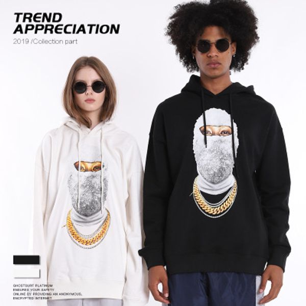 

mens designer hoodies luxury hiphop wear fashion trendy masked mans sweater trendy loose mens clothes 2019 new pullover quality, Black