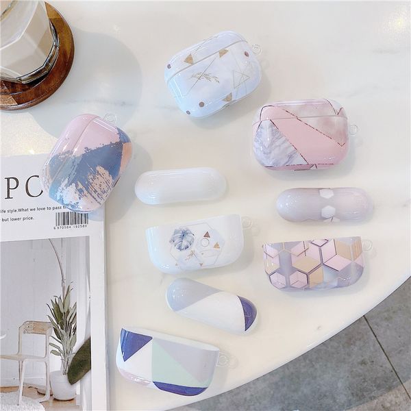 

imd marble pattern white geometric pink bluetooth wireless headset cover for apple airpods pro charging case