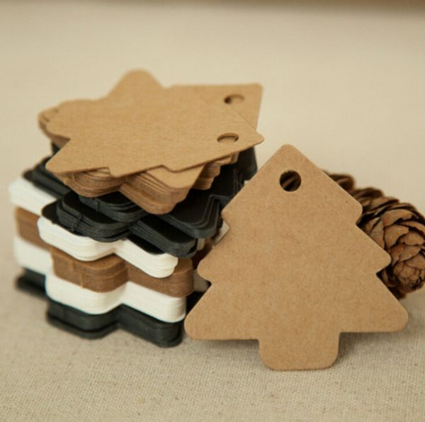 

50pcs diy kraft christmas tree shape hang tag new year vintage wedding favour party deco paper cards