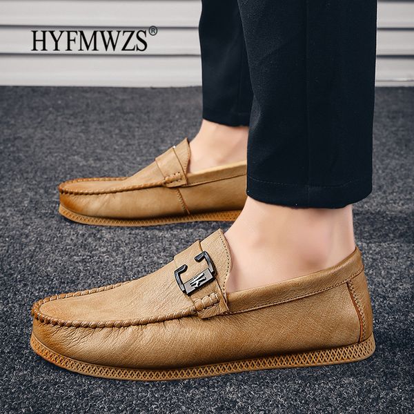 

hyfmwzs trend loafers low cut shoes casual men shoes zapatos de hombre drive black chaussure homme cuir brown 44