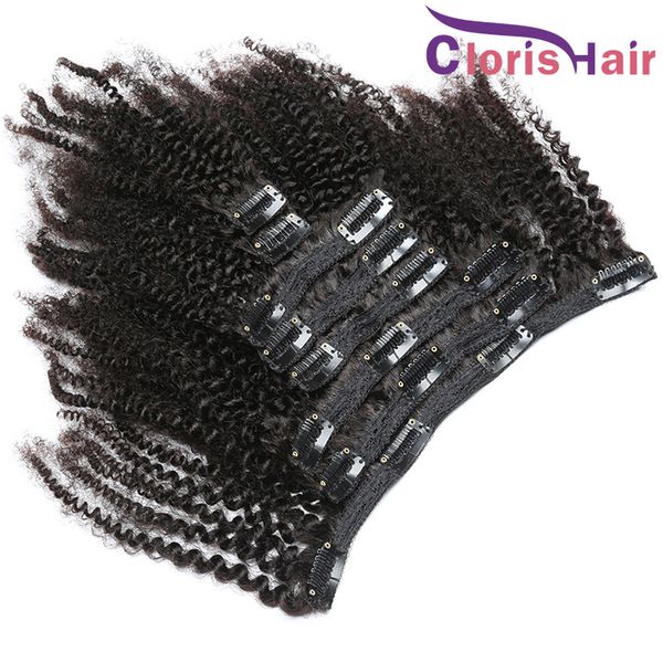 Testa piena Afro Kinky Clip riccio nelle estensioni 1B Naturale peruviano naturale Vergine Human Weave Clip INS 8PCS 120G/Set di consegna veloce