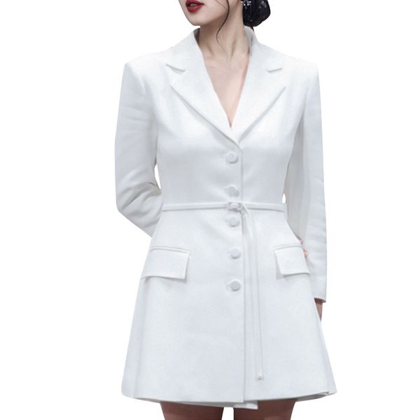 

ol long white suit coat spring 2019 new european style vintage fashion lapel slim single breasted long sleeve women l006, White;black