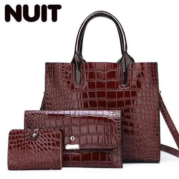 

3 sets patent leather women handbags black luxury composite bag fashion tote bag+messenger crossbody bags+purse sac