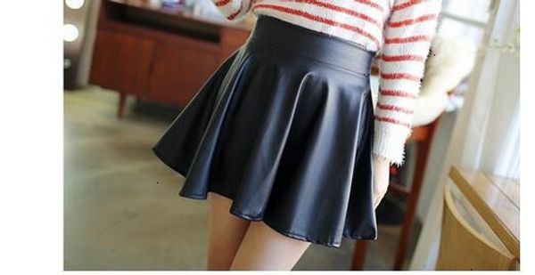 

women skirts leather skirt 1pcs lot shipping european style woman fashion faux pleated short mini skirt 4size 4color, Black