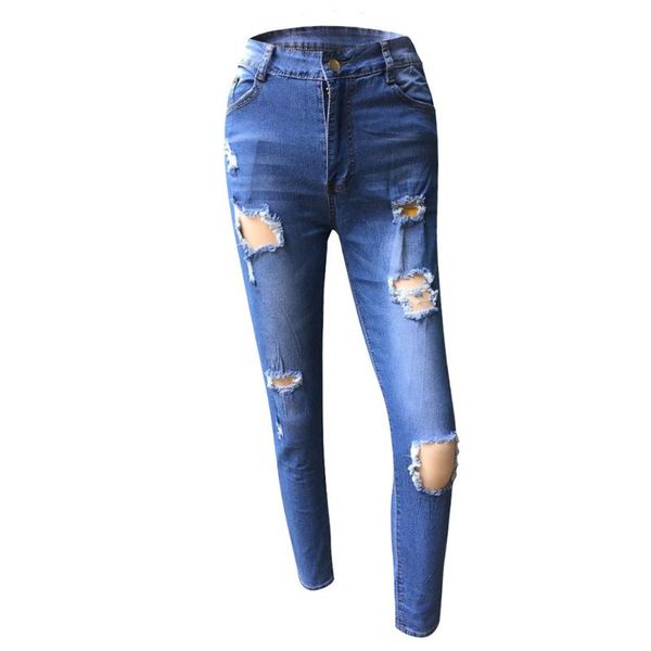 

женские брюки vintage hole уличная одежда джинсы средней талией повседневная джинсовая длинные брюки карман стрейч офис краткое pantalones, Blue