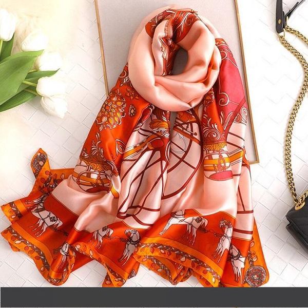 

2020 winter fashion women's scarf silk scarves shawl female long silk scarf orange and pink 180*90cm ing, Blue;gray