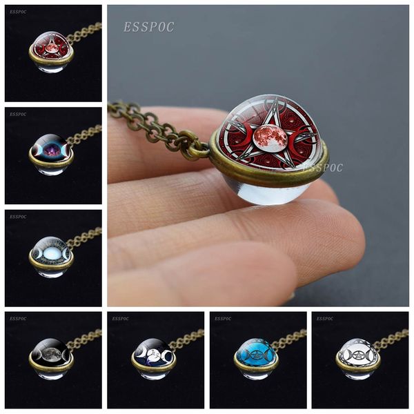 

2019 new designed triple moon necklace gothic moon goddess sign glass ball pendant vintage bronze chain necklace gifts for women, Silver