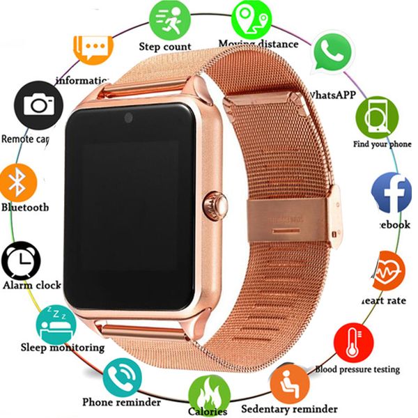 

z60 smart watch gt08 plus metal strap bluetooth wrist smartwatch support sim tf card android&ios watch multi-languages pk s8 y1, Slivery;brown
