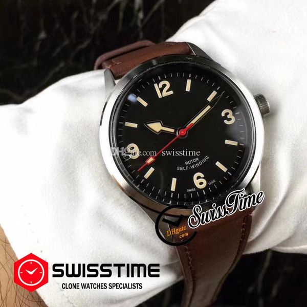 

sale m79910 automatic mens watch steel case black dial brown leather strap watches new swisstime b78c3, Slivery;brown