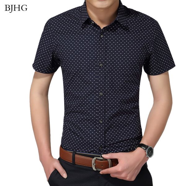 

2019 summer new fashion brand clothing men short sleeve shirt polka dot slim fit shirt 100% cotton casual shirts men -5xl, White;black