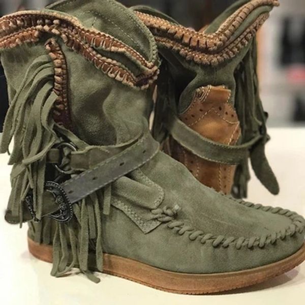 

classic tassel western cowboy boots for women flock leather cowgirl boots low heels shoes knee high woman winter, Black