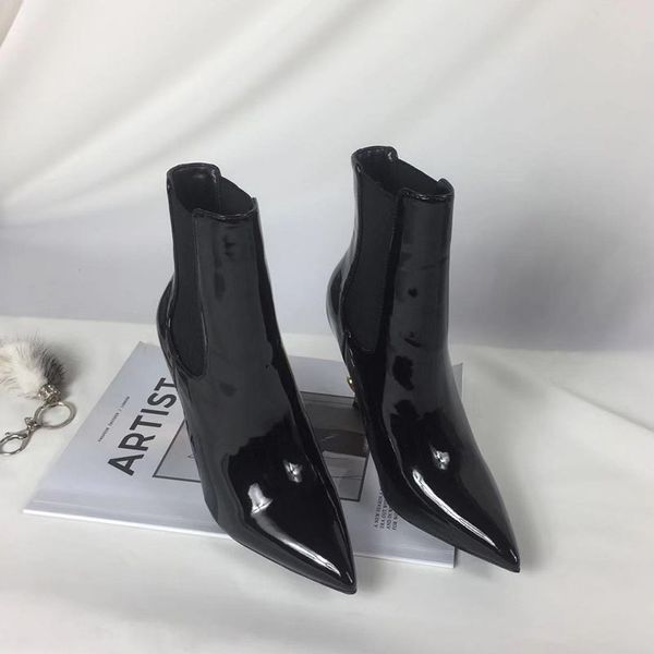 

letter with fashion boots patent lehigh letter with fashion boots patent leather heather heel, and leg elastic martin boots, Black