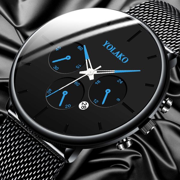 

luxury2020 fashion mens watches business casual calendar clock men luxury stainless steel mesh belt quartz wrist watch reloj hombre, Slivery;brown