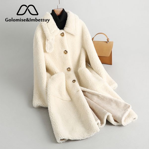 

golomise&imbettuy real composite shearling lamb fur coat women genuine wool fur coat with faux suede leather liner, Black