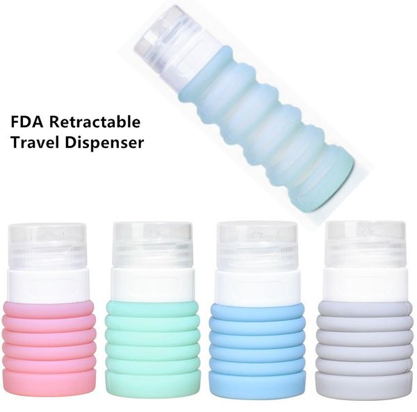 Nuovo dispenser da viaggio retrattile da 3 once Bottiglia in silicone FDA Contenitori da toilette cosmetici da viaggio in silicone a prova di perdite per shampoo Lozione Sapone