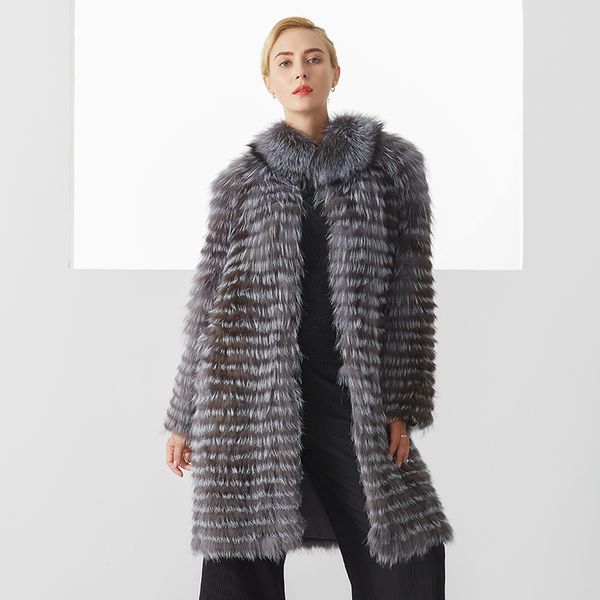 

women's fur & faux winter real coat women fashion luxury gray color long elegant warm covered jackets womens clothing plus size, Black