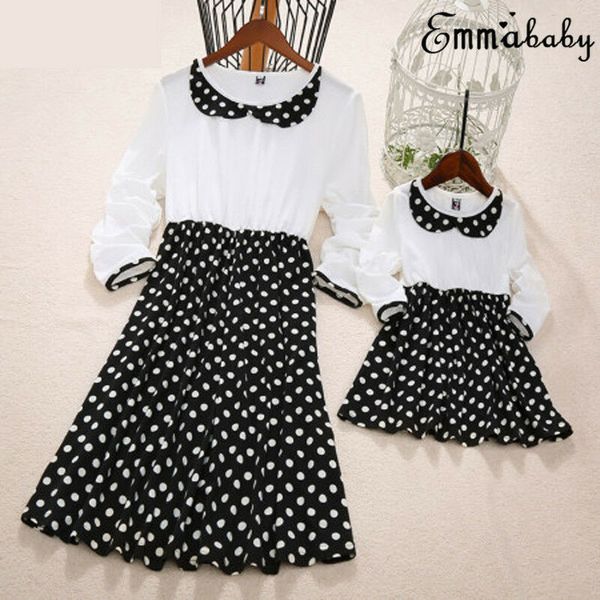 

new family dress mother and daughter matching daughter outfits clothes dresses autumn long sleeve dot brief black white dress