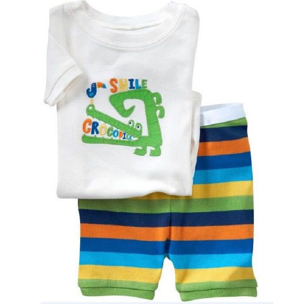 

crocodile summer boys pajamas suit 100% cotton soft children sleepwear shorts baby boy clothes set kids pijamas infant pyjamas, Blue;red