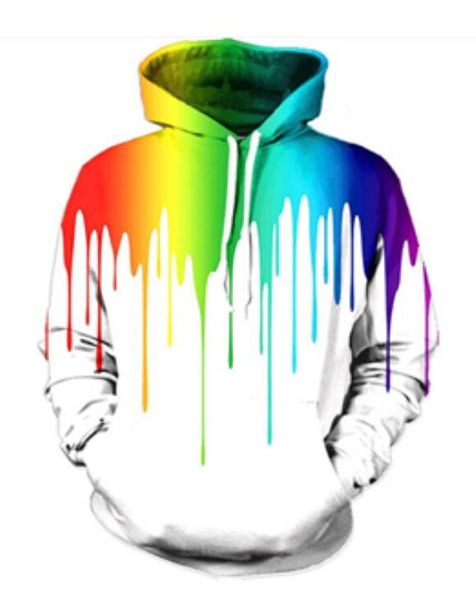 

men women fashion brand hoodies paint splatter 3d all over print hip hop casual hoodie hipster rainbow 3d hooded sweatshirt, Black