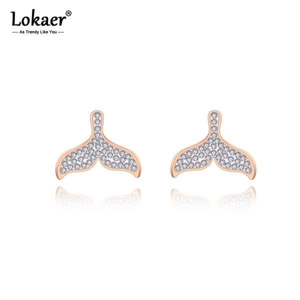 

lokaer office style stainless steel rhinestone fish tail earrings jewelry trendy animal stud earrings for women kolczyki e19224, Golden;silver
