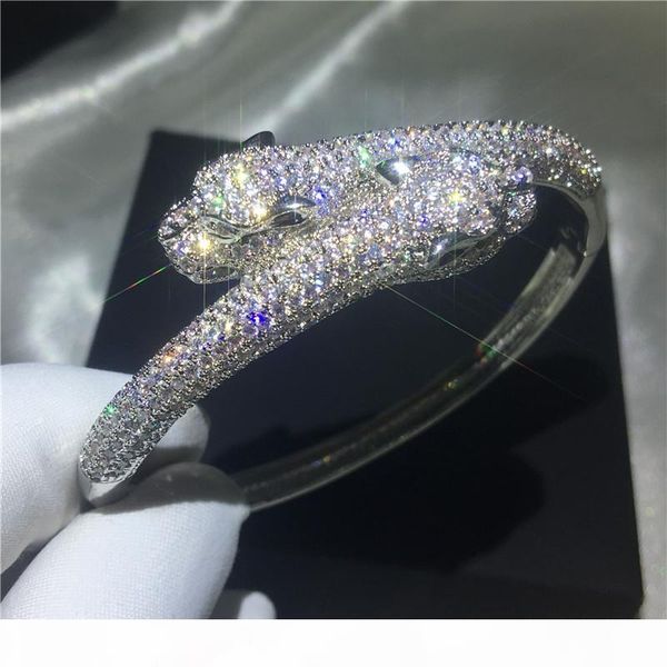 

handmade leopard shape bangle pave setting 380pcs diamond silver color bracelet bangles for women wedding accessaries, Golden;silver