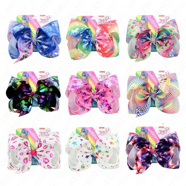 

8 inch baby girls hair bow grosgrain ribbon clip hairbow big bowknot hairpins us stripe rainbow bow hair pin children hair accessories d6409, Slivery;white