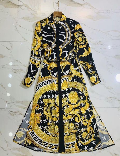 

De igner 2019 lapel neck long leeve women dre milan runway print long ve tido de fe ta bohemian holiday dre 212