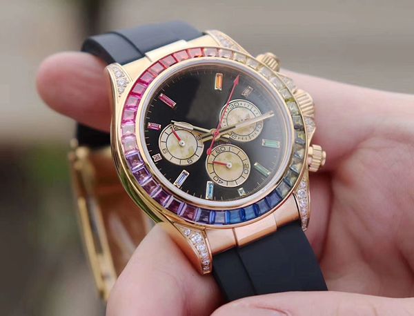 

new style automatic movement rainbow case men watch full fuction black face sapphire crystal rubber band watch, Slivery;brown