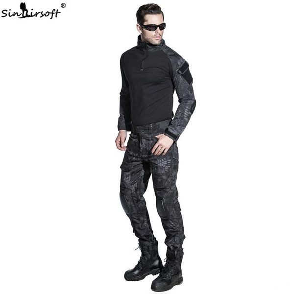 

sinairsoft охота камуфляж тактические bdu мужчины пейнтбол uniform с наколенники налокотники армии боевой костюм, Black;blue