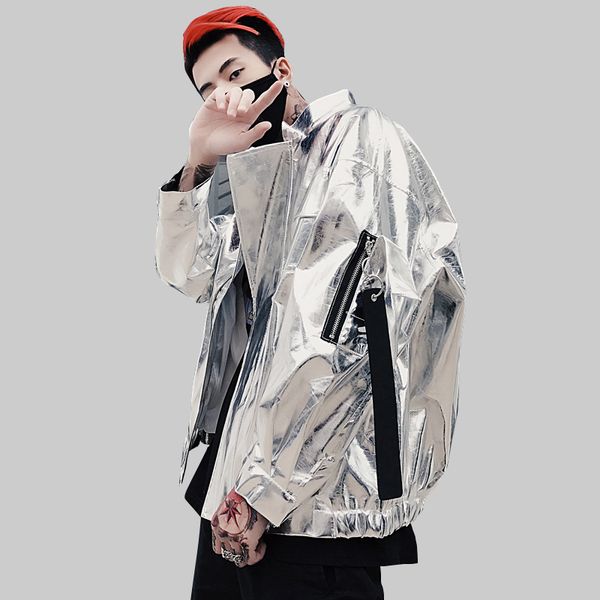 

2019 autumn new men and women costumes tide brand jacket coat korean students bright silver bomber zipper jacket, Black;brown