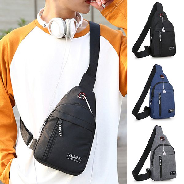 

men casual xford cloth outdoor pure color chest bag outdoor sports messenger crossbody bags functional phone coin bag zipper