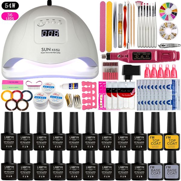 

nail set 18 colors gel polish nail extension uv gel 36/48/54w uv led lamp manicure set kits electric manicure handle