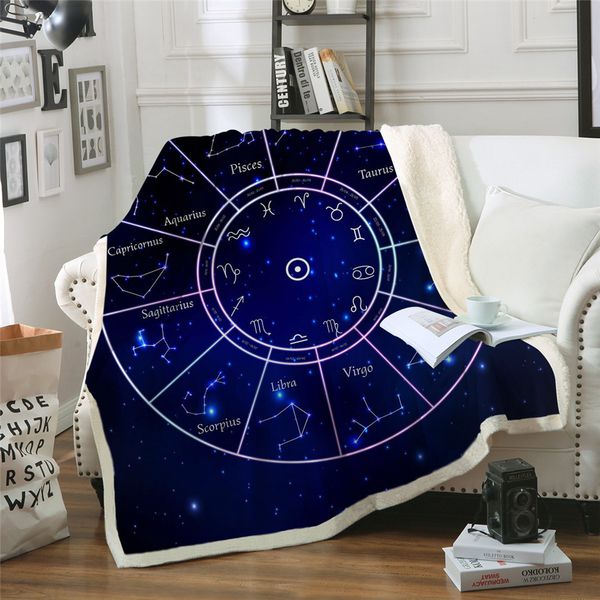 

twelve constellations sherpa throw blanket galaxy stars bedspread scorpius leo horoscope blue plush sofa blanket