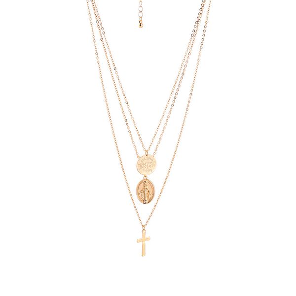 

bohemian classical geometric coin cross three layered collarbone necklaces for women gold color choker necklacesÂ, Silver