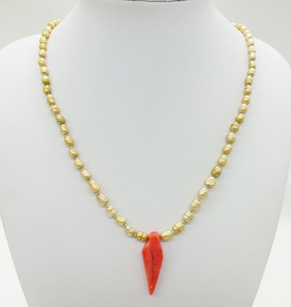 

pretty little girl necklace. natural 3-4mm pearl, coral pendant, 17, Black