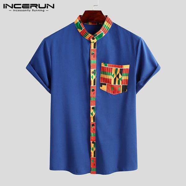 

incerun ethnic style printed shirt men short sleeve 2020 stand collar camisa button streetwear african clothes dashiki 3xl, White;black