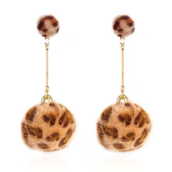 

wholesale-print hair ball dangle earrings wildness chandelier ear drop fashionable ear jewelry ing, Silver