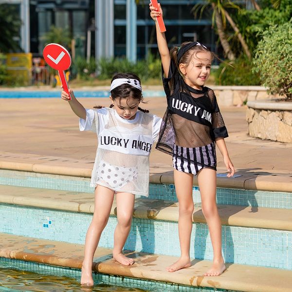 

2019 qiqi children's bikini swimsuit swimsuit girl bikini children's swimwear girl's split swimwear, White;black