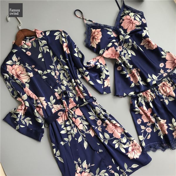 

пижама женщины 3 шт атласная pijama с прокладками спагетти ремень кружева шелк chest sleep lounge ночное pajama, Black;red