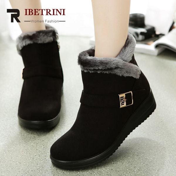 

ribetrini new fashion ladies wedges winter warm fur snow shoes woman faux fur ankle boots casual soft boots women, Black